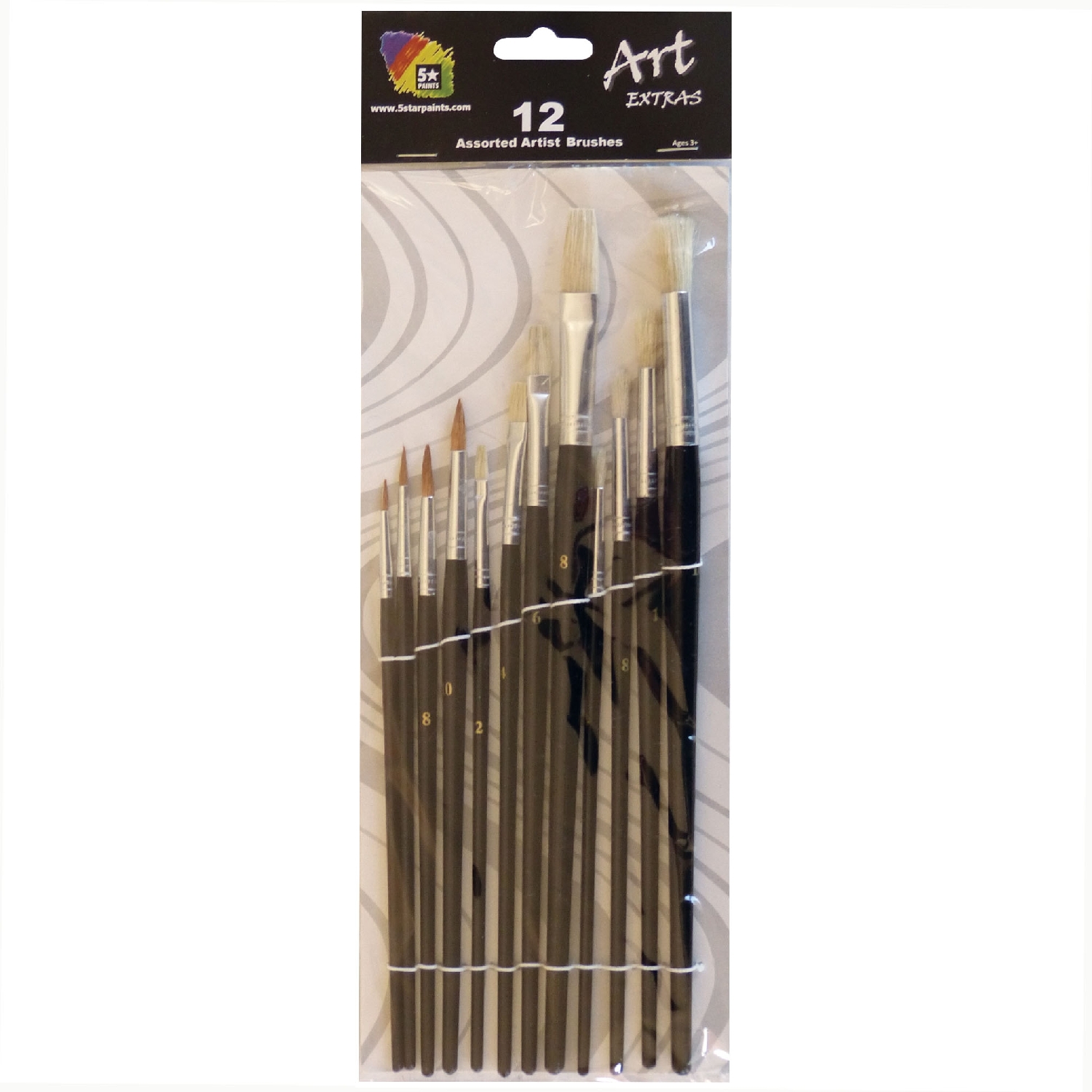 Artists Brush Set Round and Flat Black Brush Set of 12