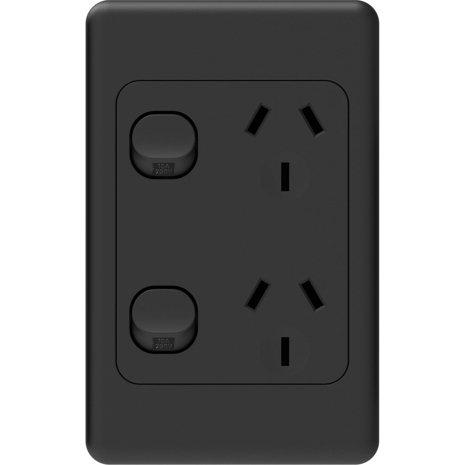 Double Vertical Power Point Switch 250 Volt Black