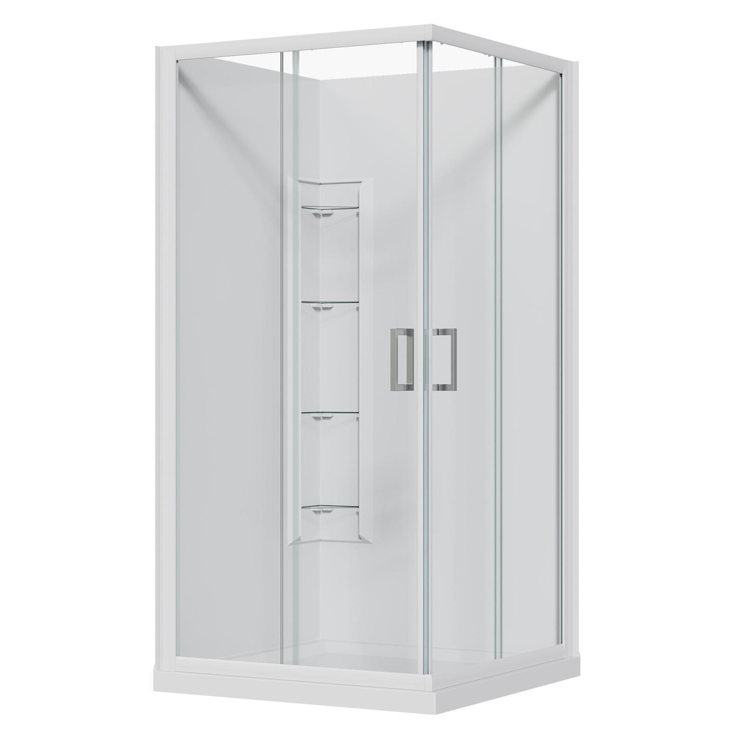 2 Sided Slider Corner Mould Acrylic Shower Offset Waste 1000 x 1000 x 2015mm White