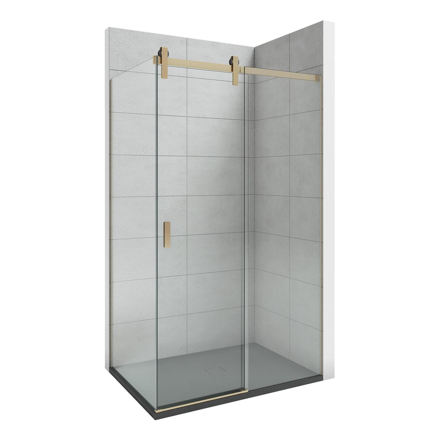 1410 x 1010mm 2-Wall RH Black Tray and Brushed Gold Sliding Screen
