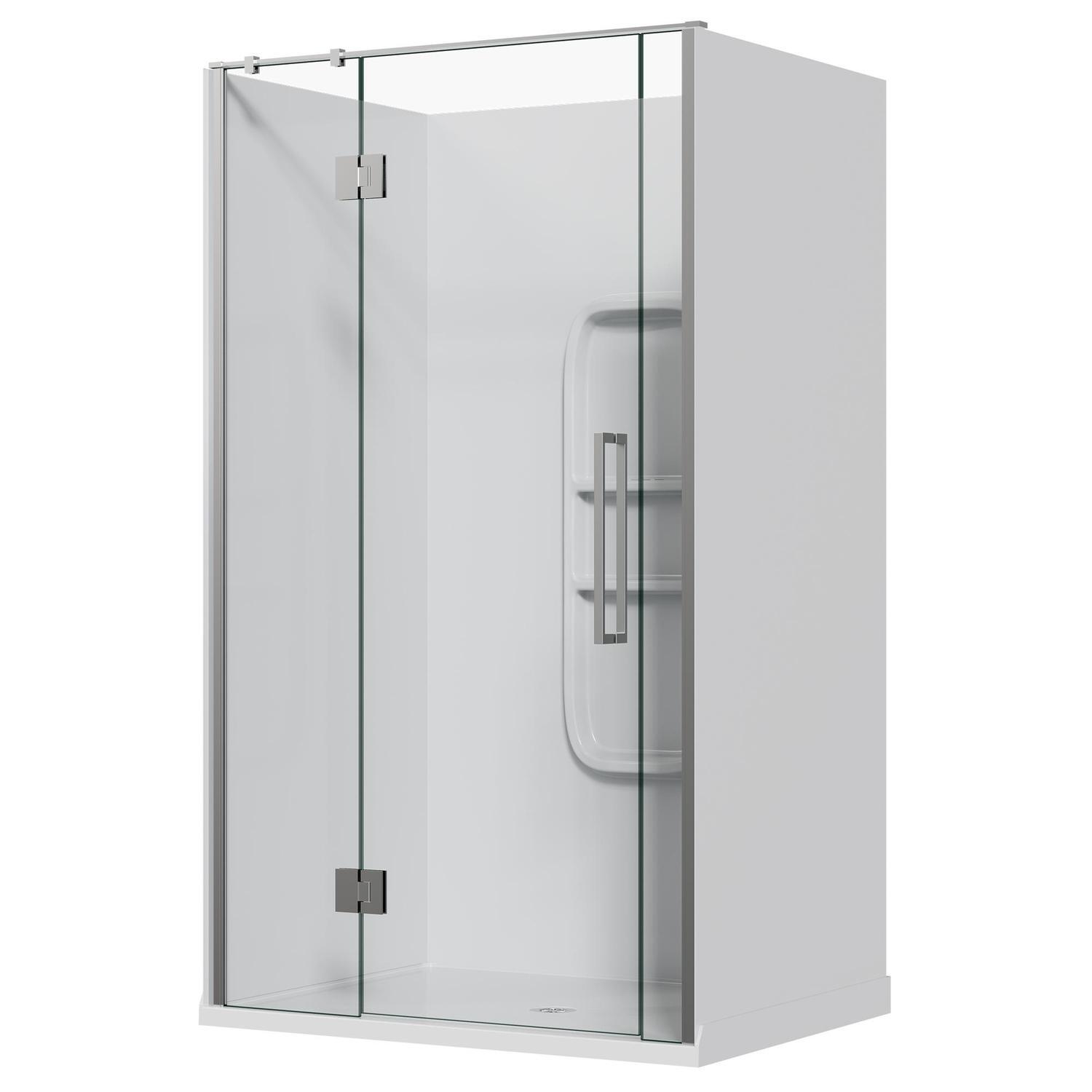 Alcove Frameless Hinged Side Mould Acrylic Shower 1200 x 915 x 1990mm Chrome