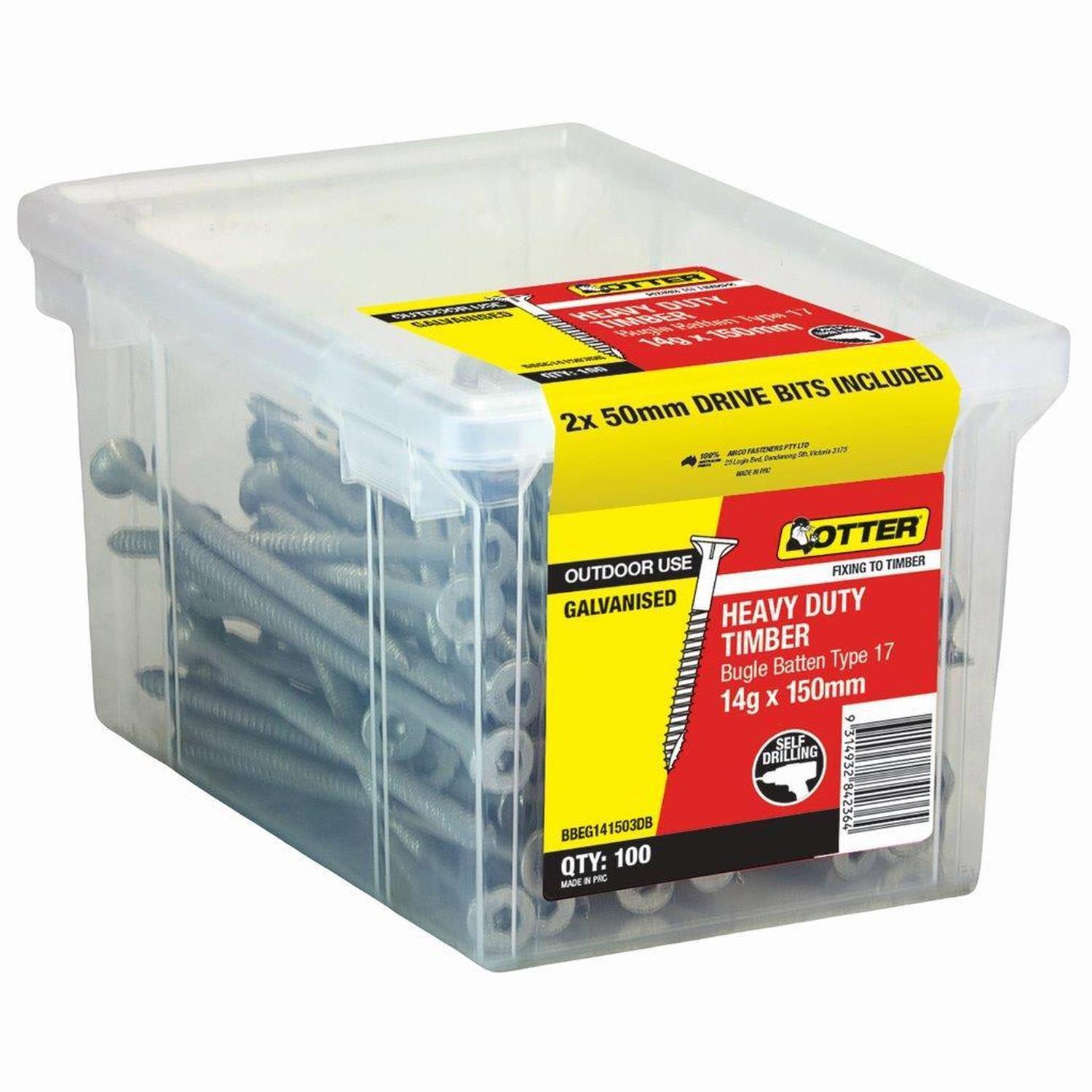 Heavy Duty Timber Screws 14g x 150mm Pack of 100 Galvanised