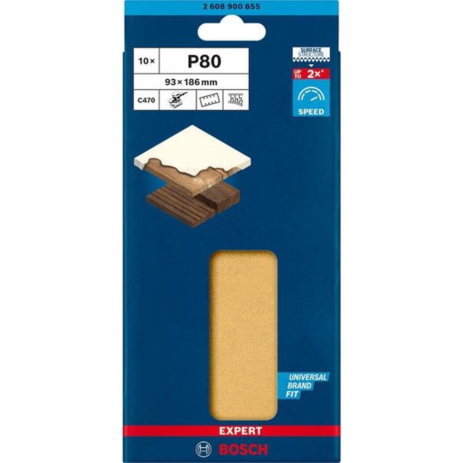 C470 Sandpaper with 8 holes for Orbital Sanders 93 x 186 mm, G 80 10-pc 93x18mm