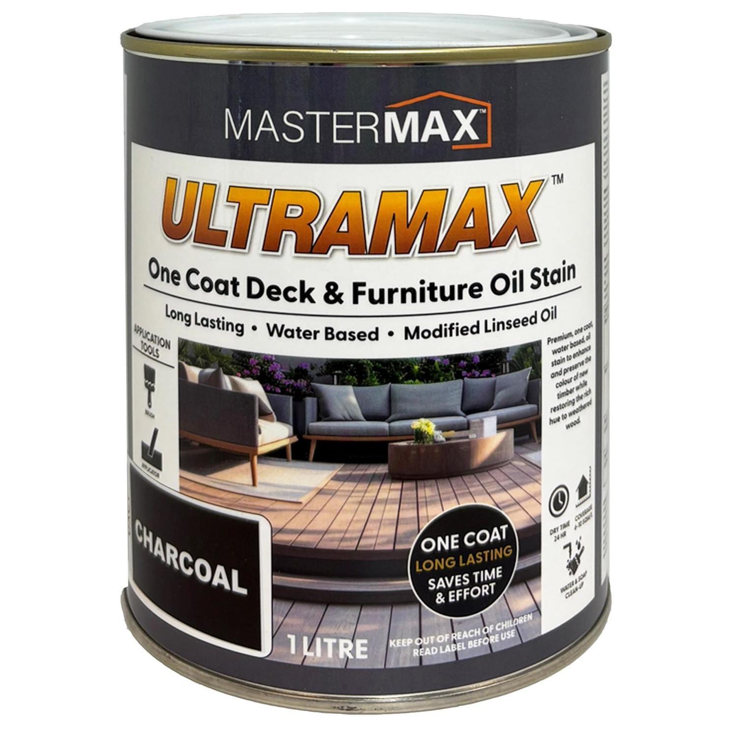 Ultramax One Coat Water Based Deck & Furniture Oil Stain 1L Charcoal