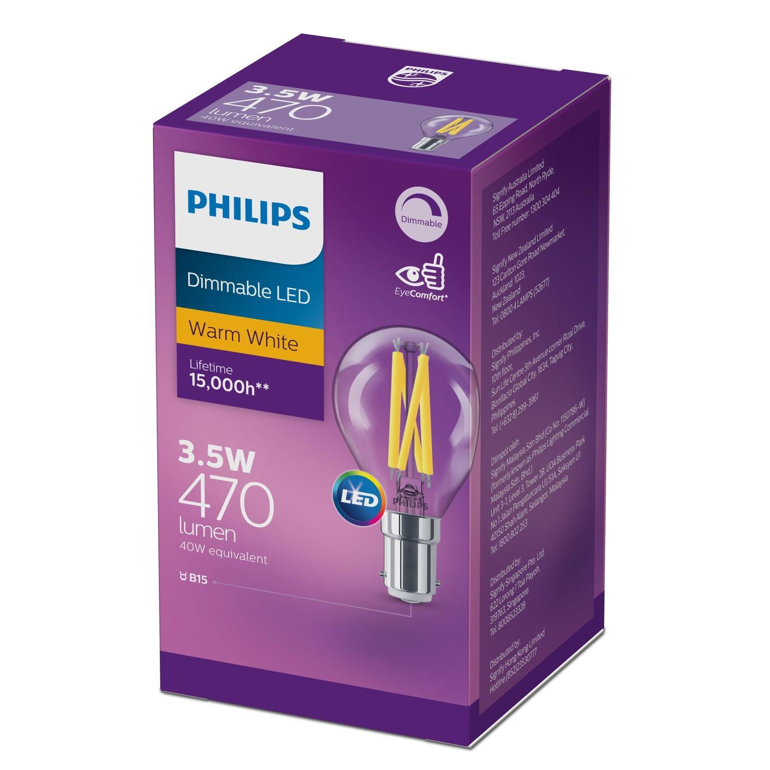 LED Lustre 3.5 Watt 470 Lumens Small Bayonet Cap Filament  Clear