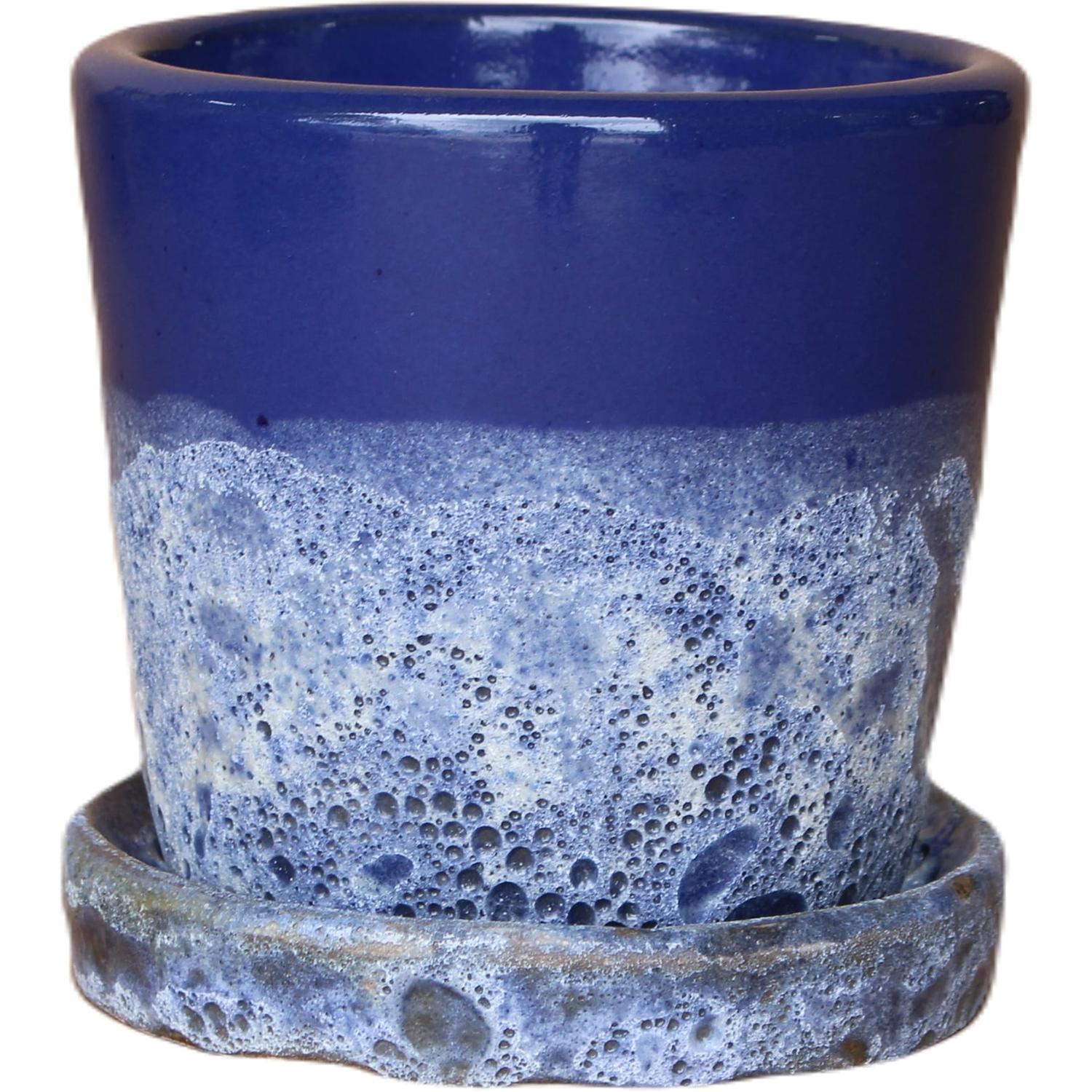 Abyss Indoor Pot and Saucer 13cm Blue