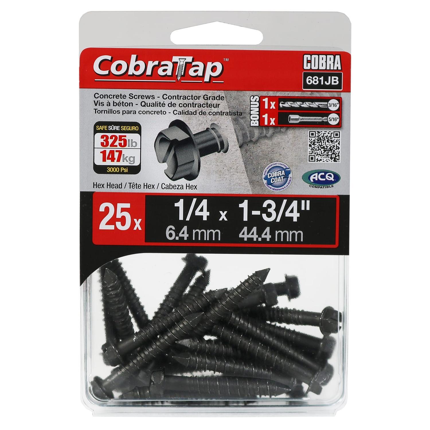 Concrete Screw 6.4X44.4mm HH 10 Pack Black