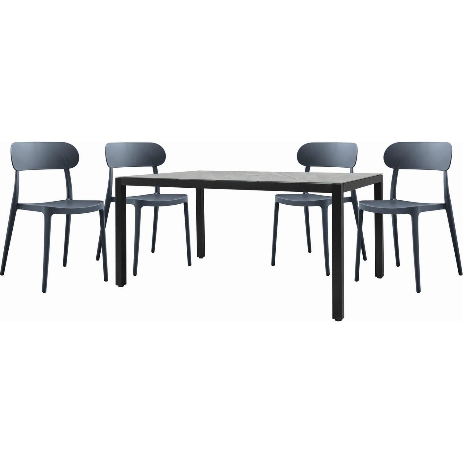 Outdoor Dining Setting 5 Piece 1500mm Curve Chairs Charcoal