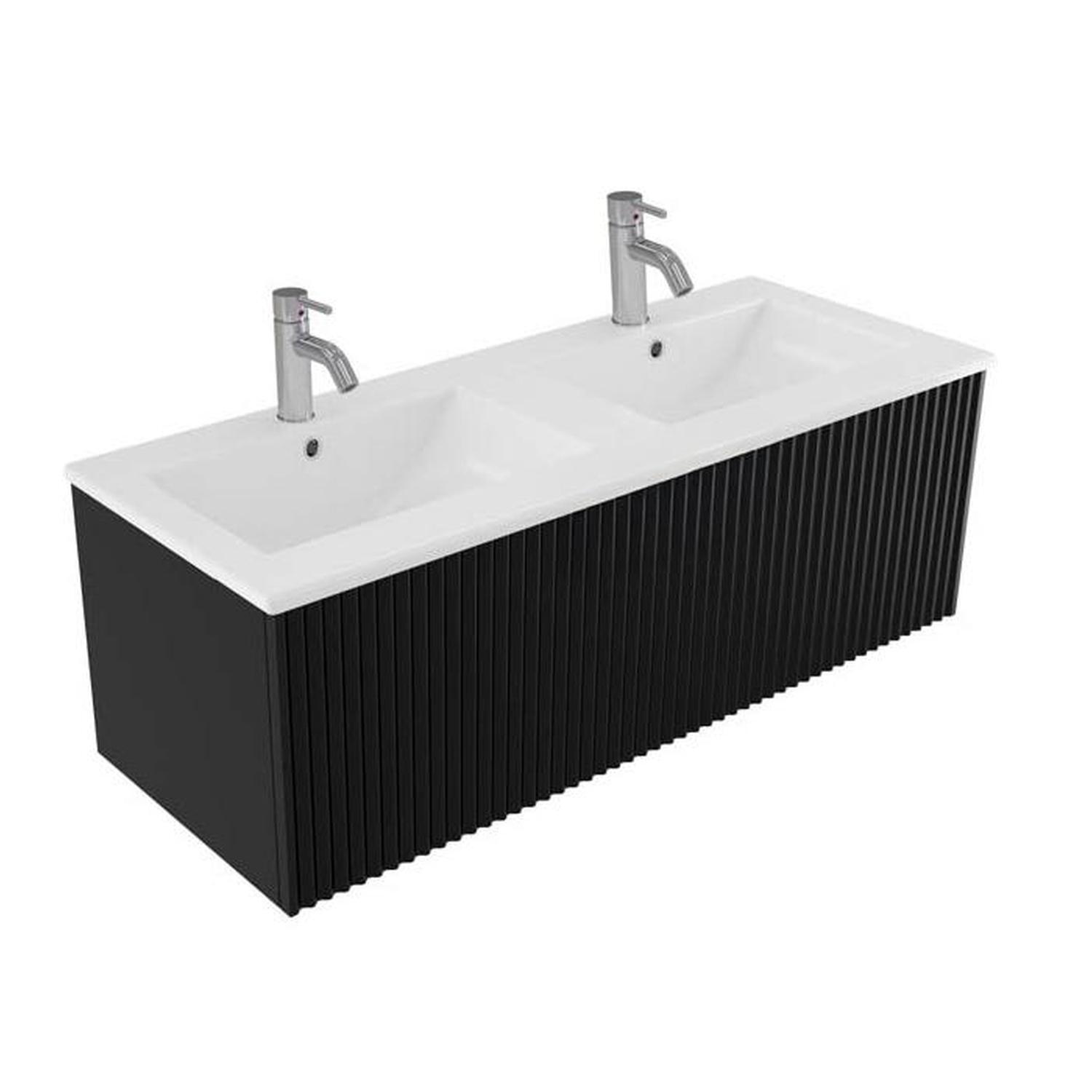 Wave Wall Hung Double Bowl Vanity 1200mm Nero