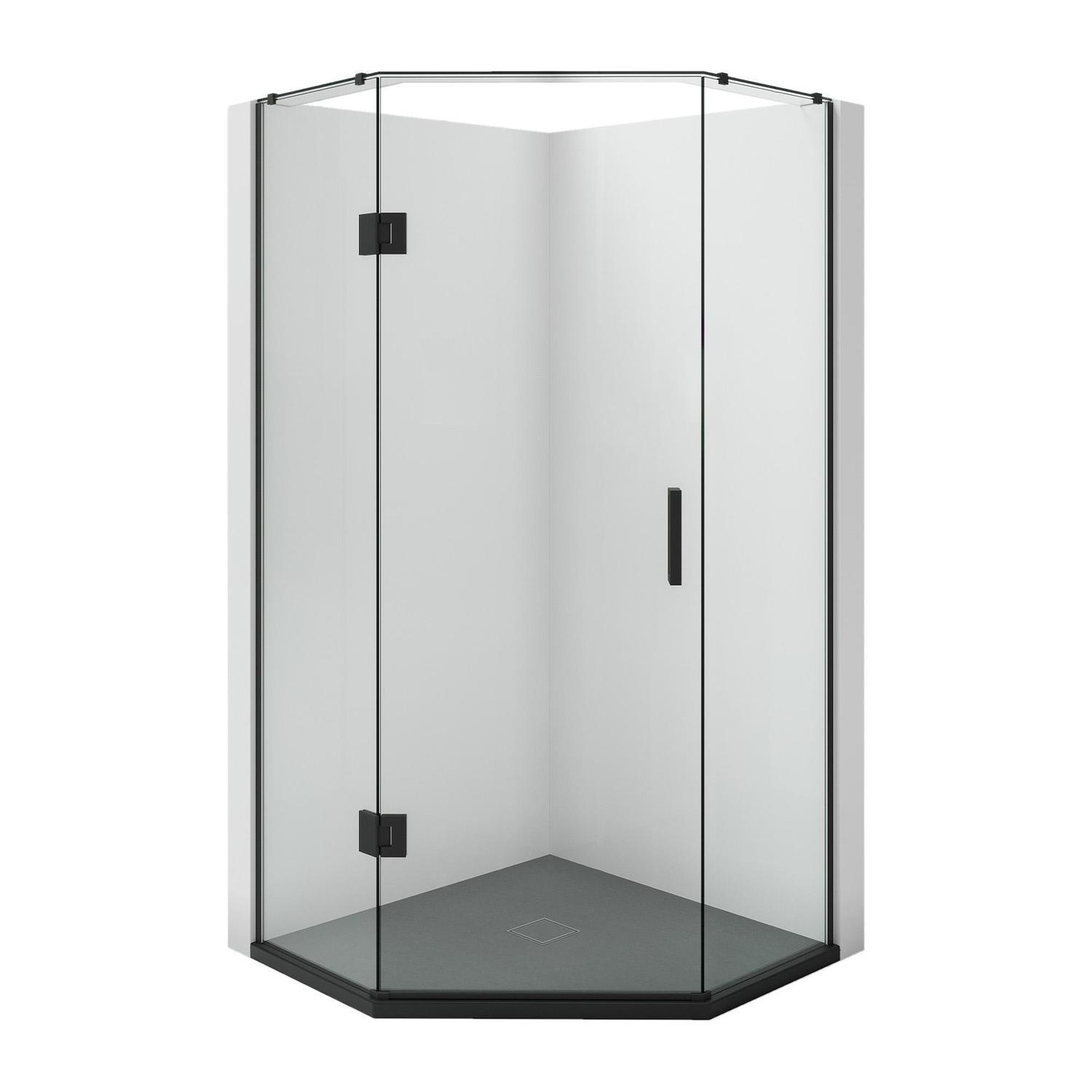 900 x 900mm Angle Front Black Tray, Liner and Matte Black Hinged Screen Package