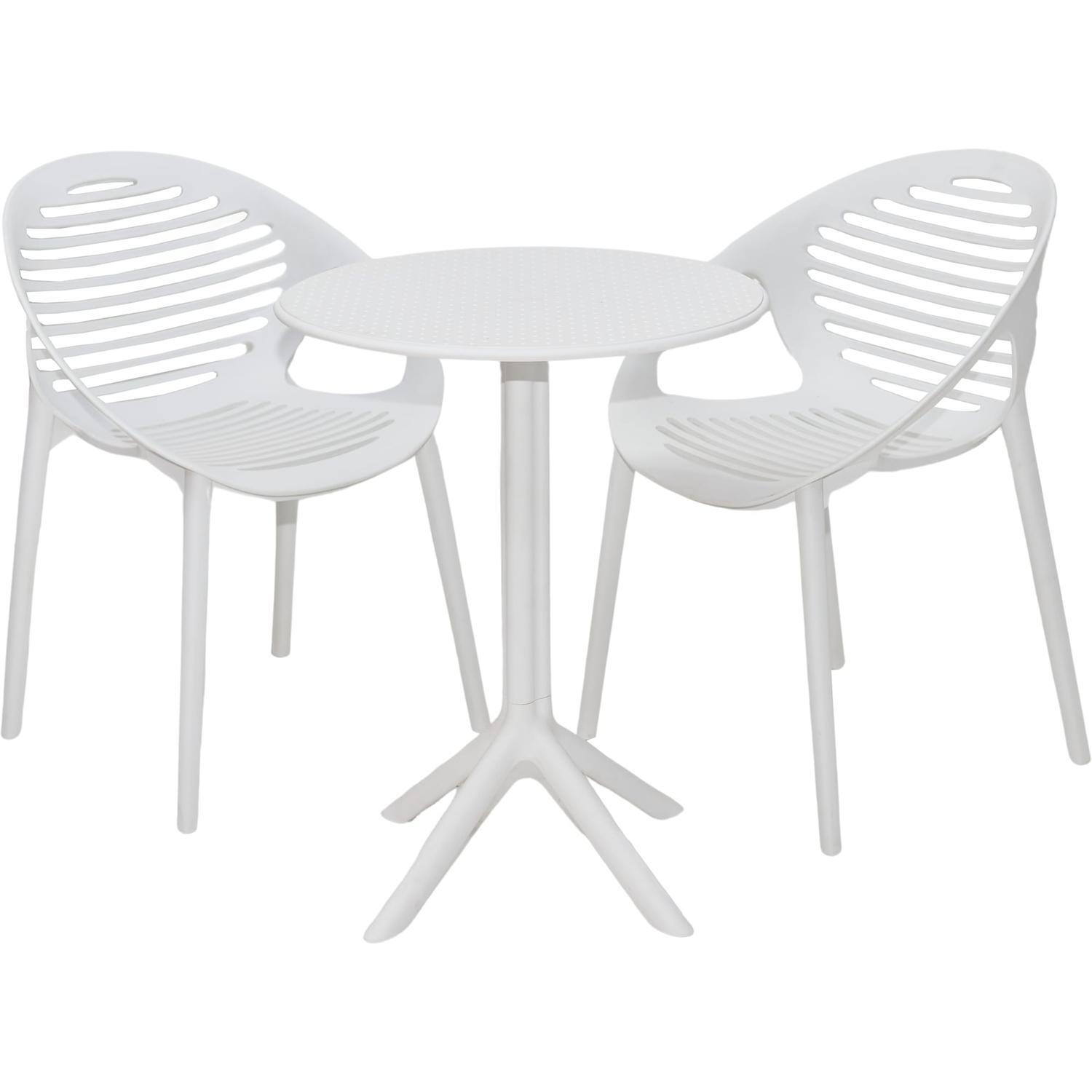 Vivid Outdoor Dining Setting 3 Piece Round Dining Chairs White