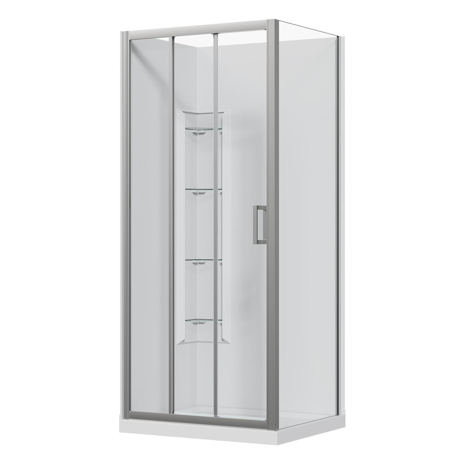 2 Sided Panel Stacker Corner Mould Acrylic Shower LH 900 x 750 x 2015mm Chrome