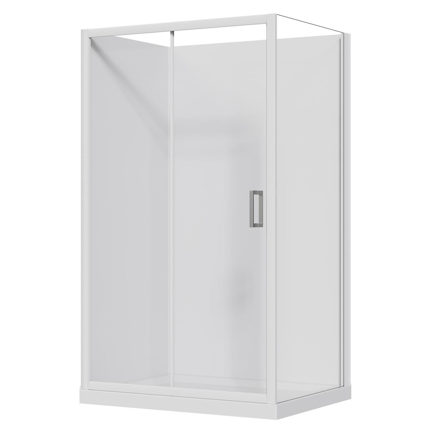 2 Sided Slider Flat Wall Acrylic Shower LH 1200 x 900 x 2015mm White