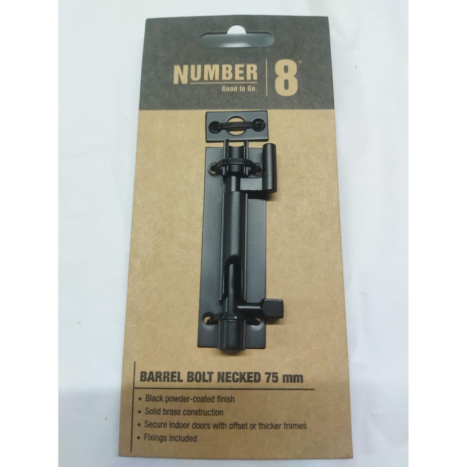 Necked Barrel Bolt 75mm Solid Brass with Black Finish
