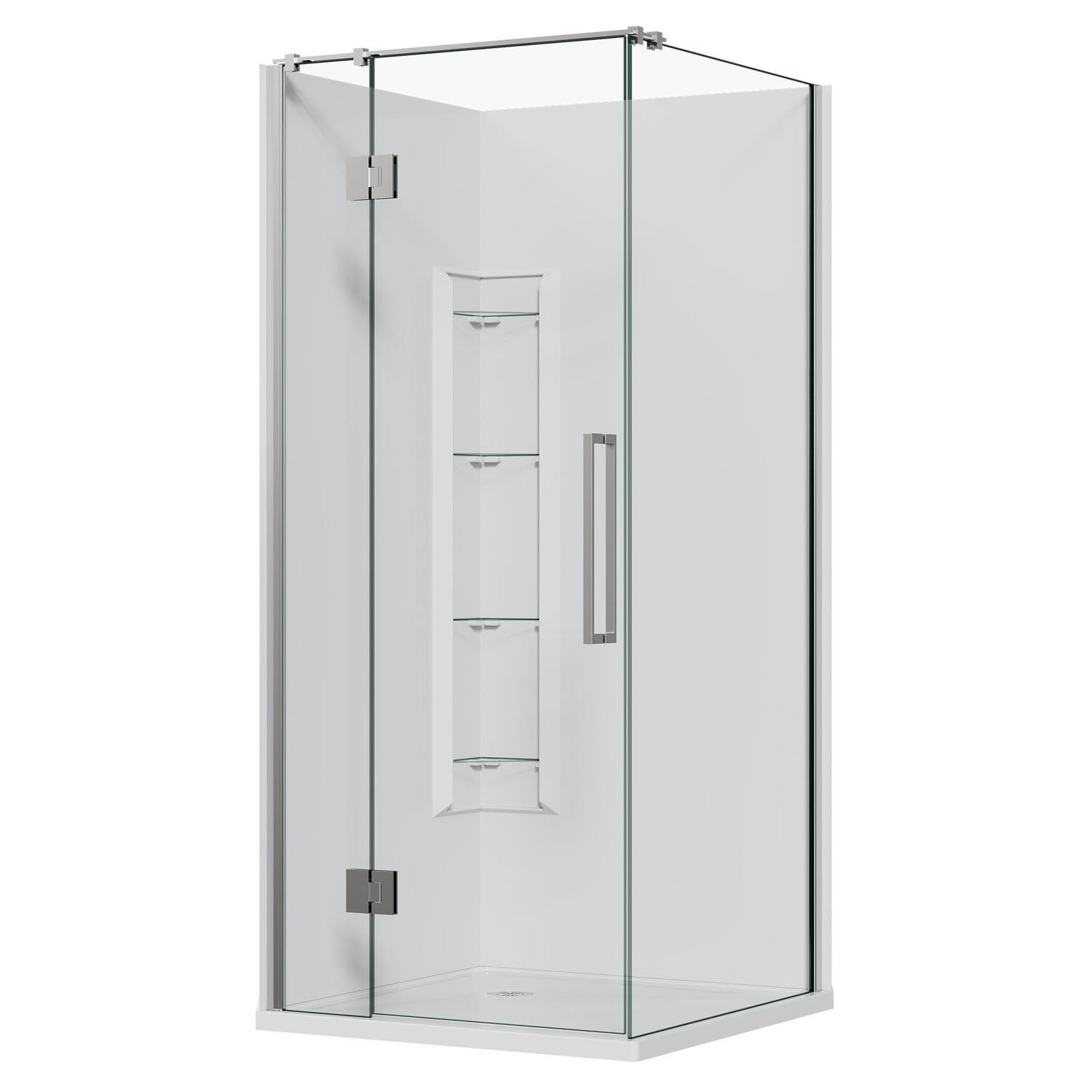 2 Sided Frameless Hinged Corner Mould Acrylic Shower 915 x 915 x 1990mm Chrome