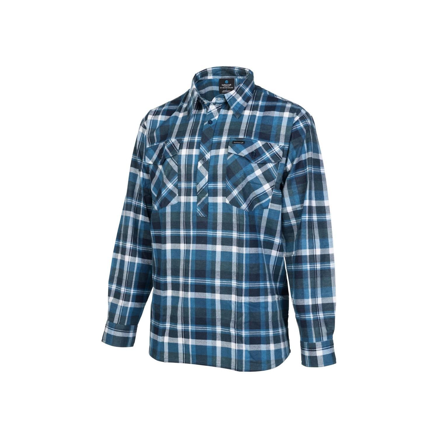 Closed Front Brushed Cotton Shirt XL Blue/Navy