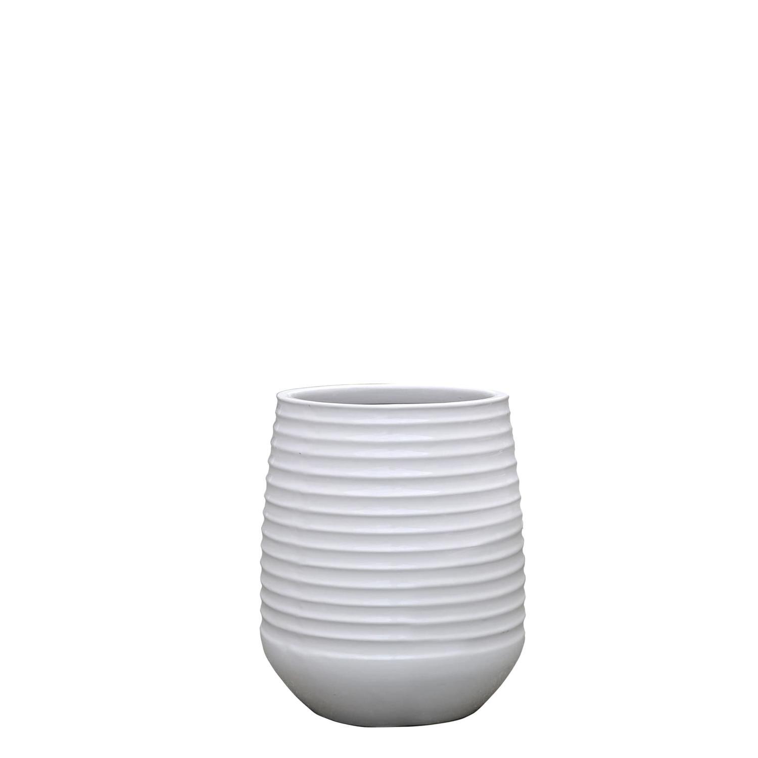 Outdoor Ripple Glazed Pot White Small