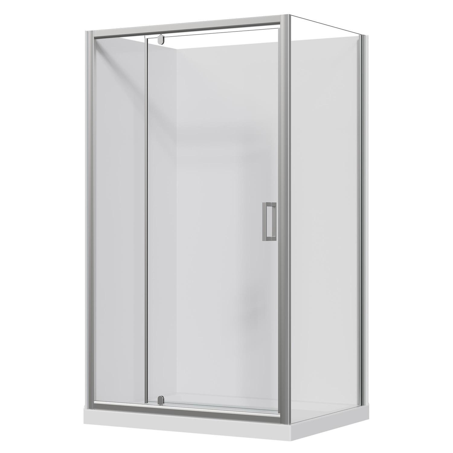 2 Sided Flat Wall Acrylic Shower LH 1200 x 900 x 2015mm Chrome
