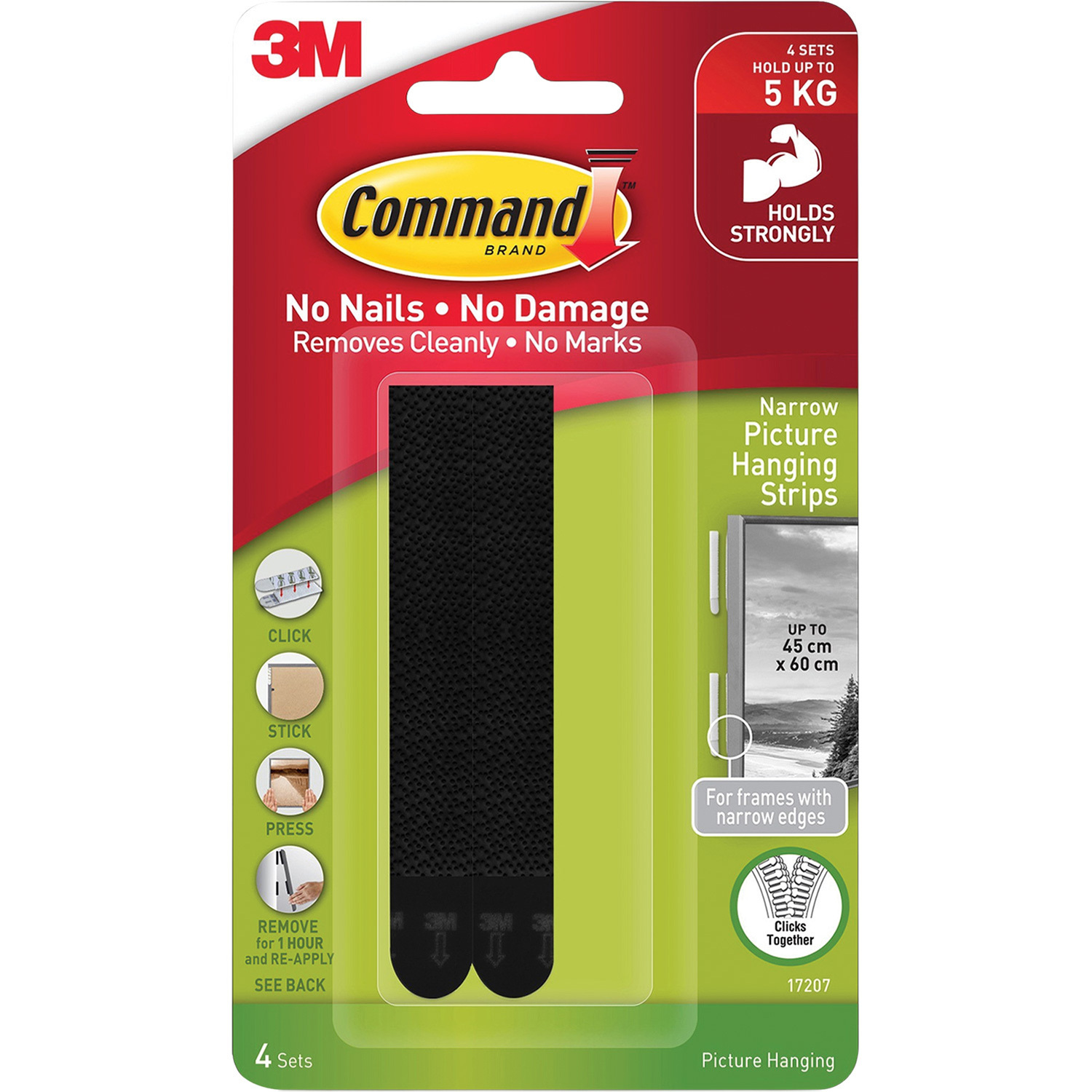 Narrow Picture Hanging Strips Black Pack 0f 4