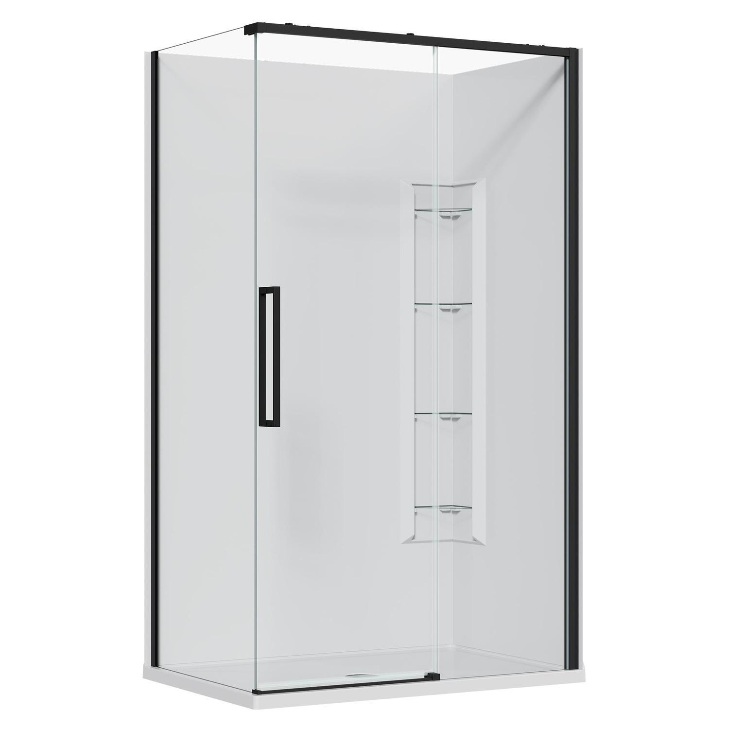2 Sided Frameless Sliding Corner Mould Acrylic Shower RH 1200 x 800 x 2040mm Black
