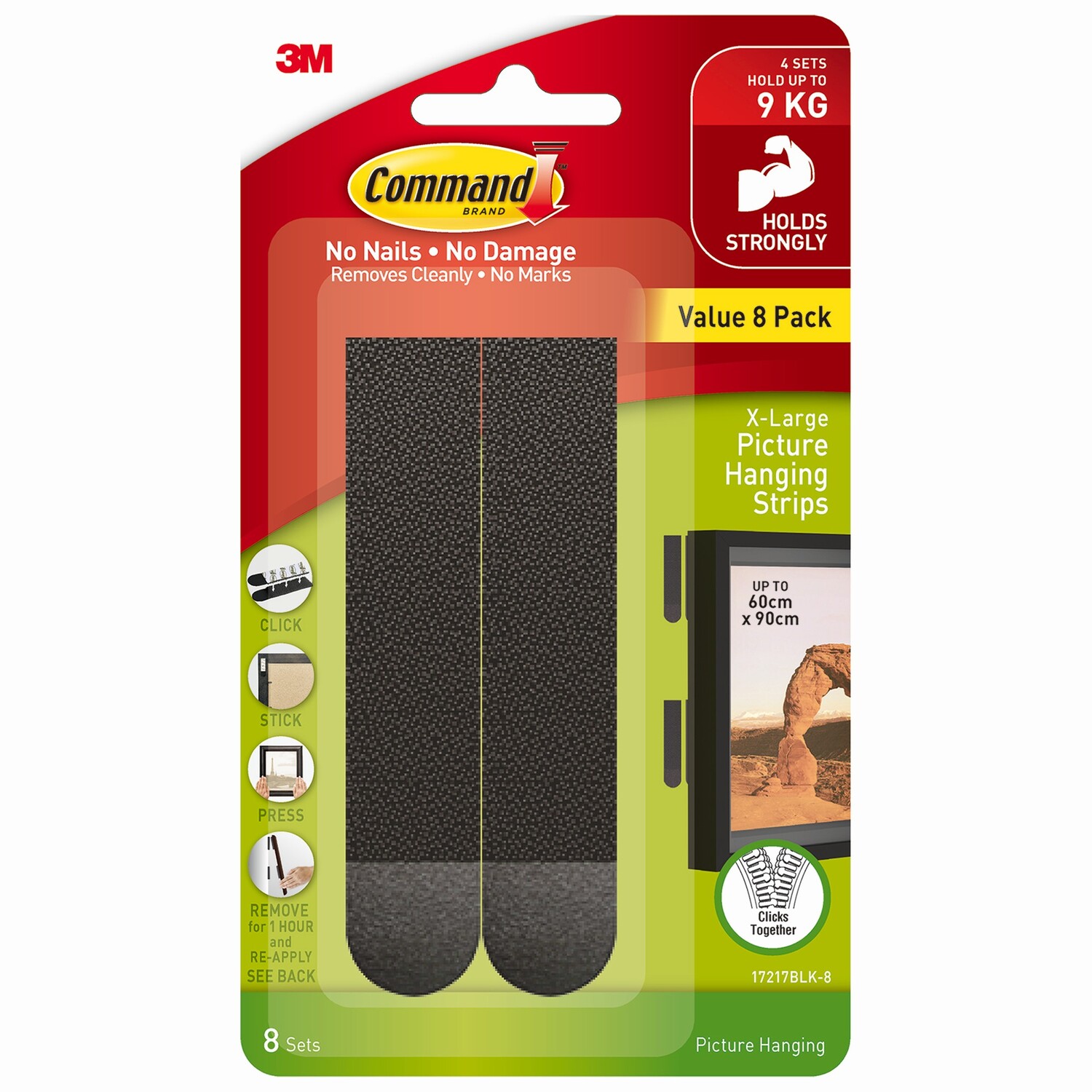 Picture Hanging Strip  Pack 8 Black