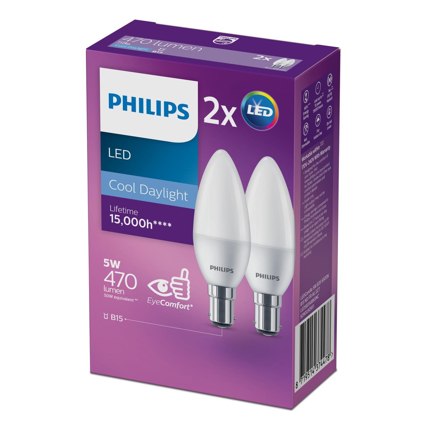 Light Bulb LED B15 470lm Frosted Candle 2 Pack 5W Cool Daylight