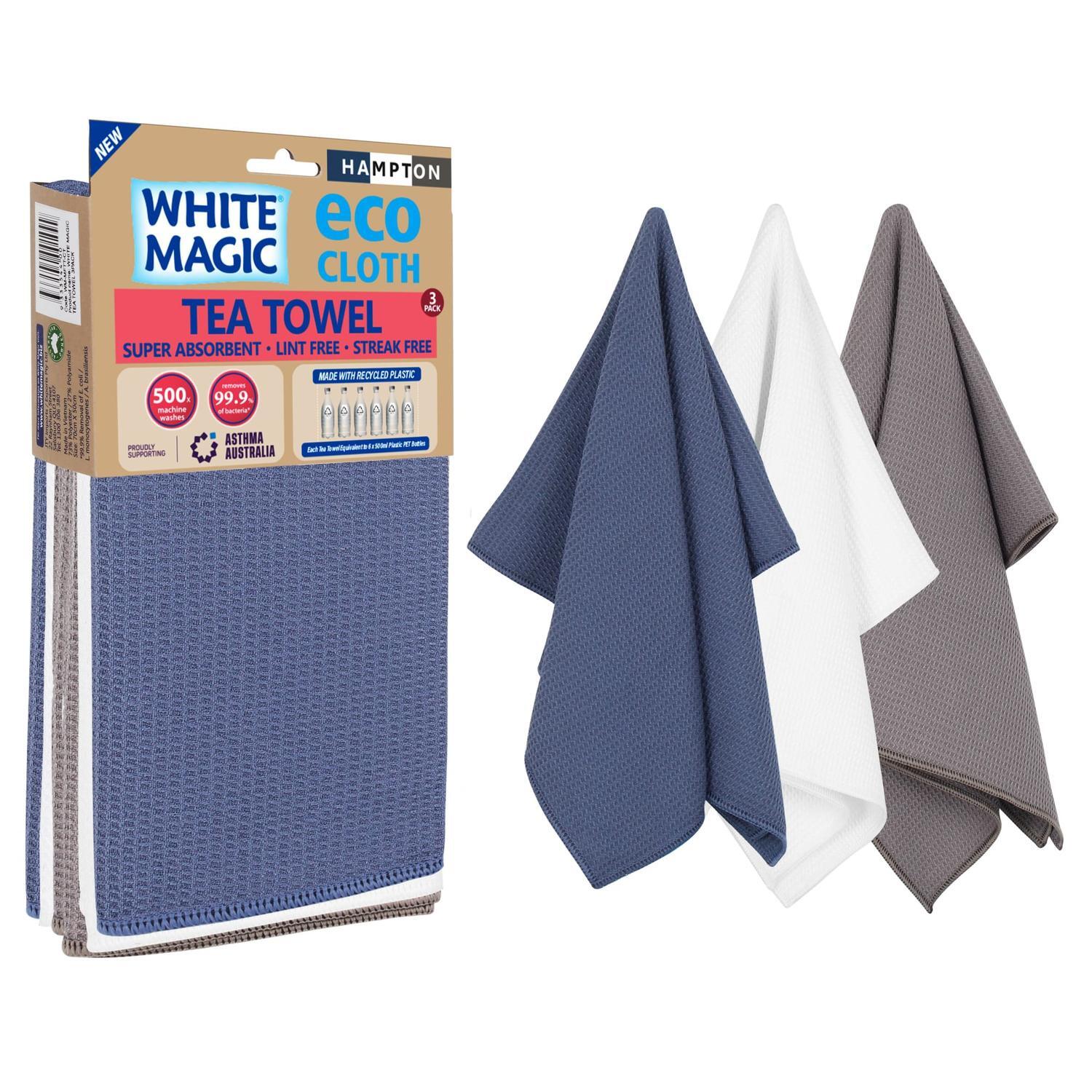 Tea Towel Hampton 3 Pack Demin, White, Charcoal