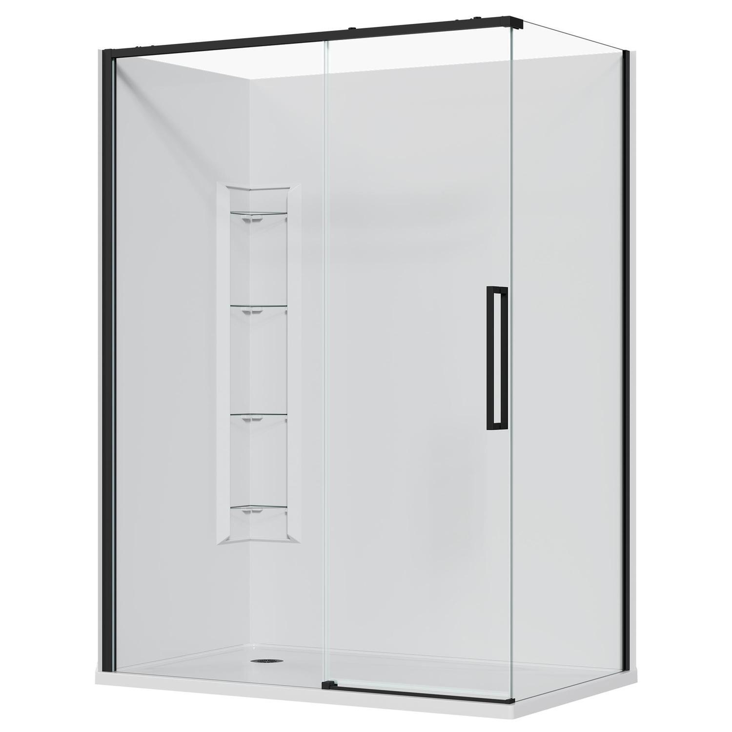 2 Sided Frameless Sliding Corner Mould Acrylic Shower LH 1500 x 915 x 2040mm Black