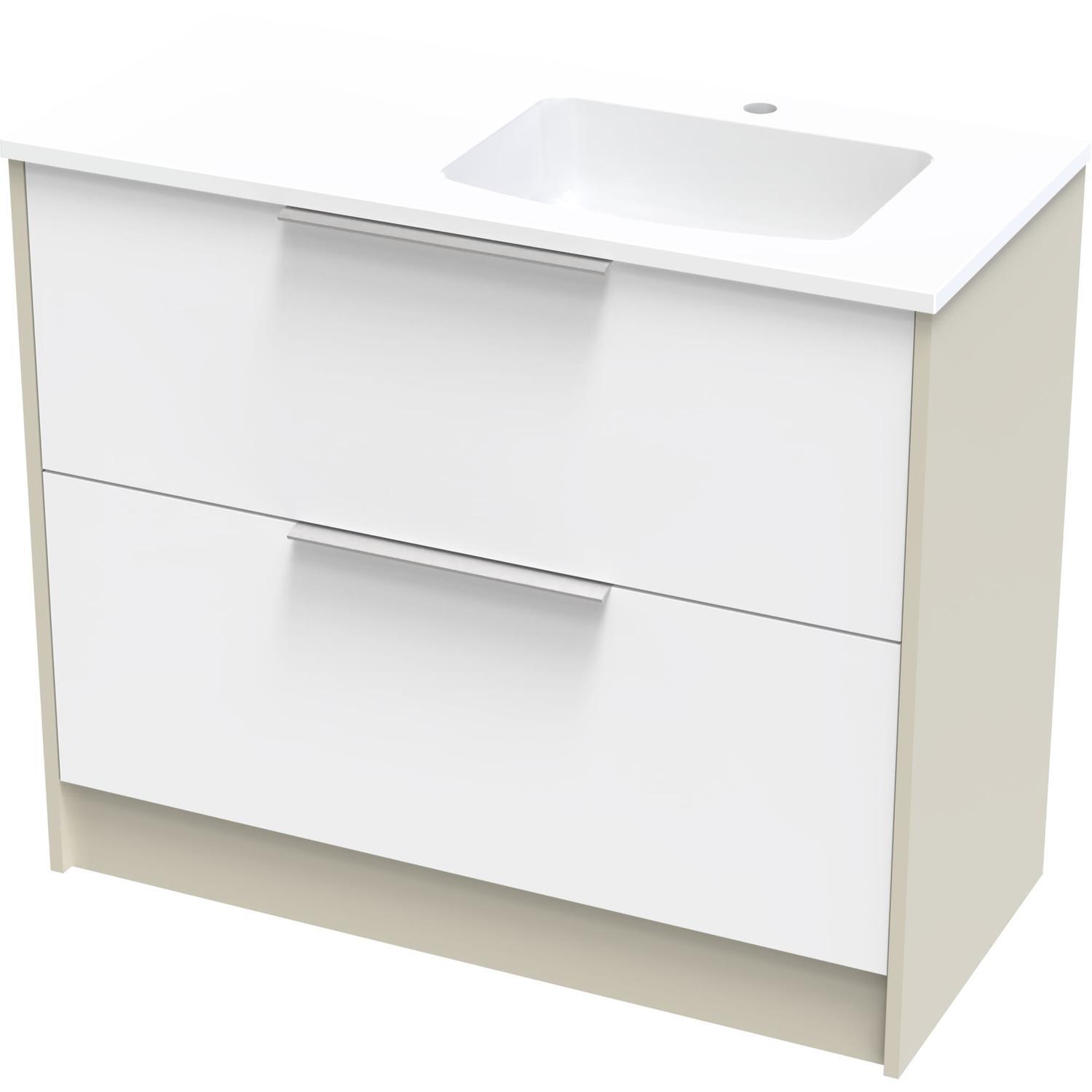 Nikau Grove 1000 Right Hand Bowl Double Drawer Floor Ultra Gloss White/Colour