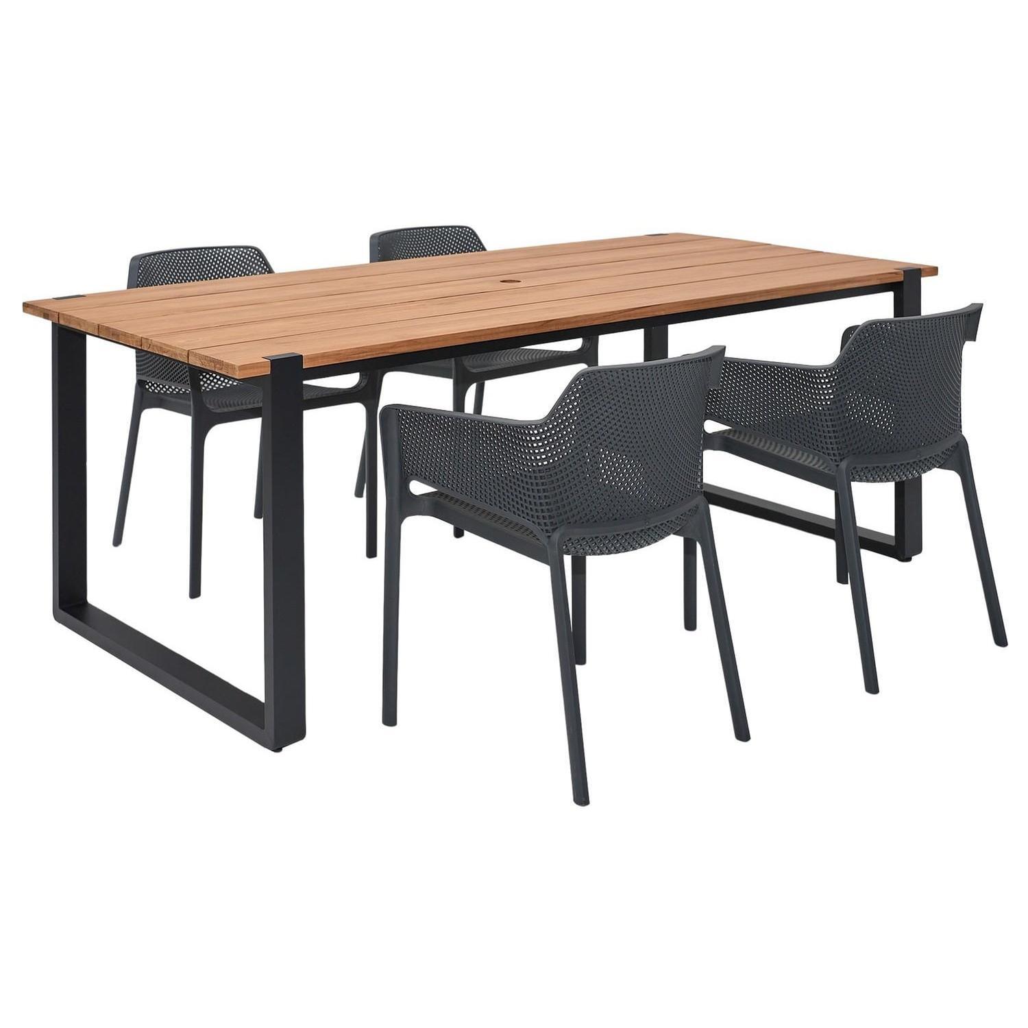 Outdoor Dining Setting 5 Piece Vivid Dining Chair with Arms Charcoal