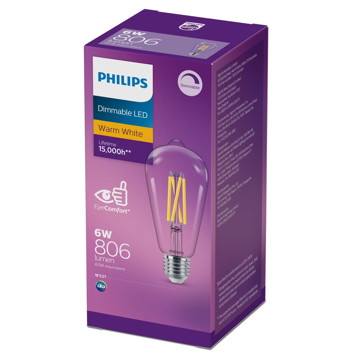 LED Filament ST64 E27 Dimmable 6 Watt Warm White