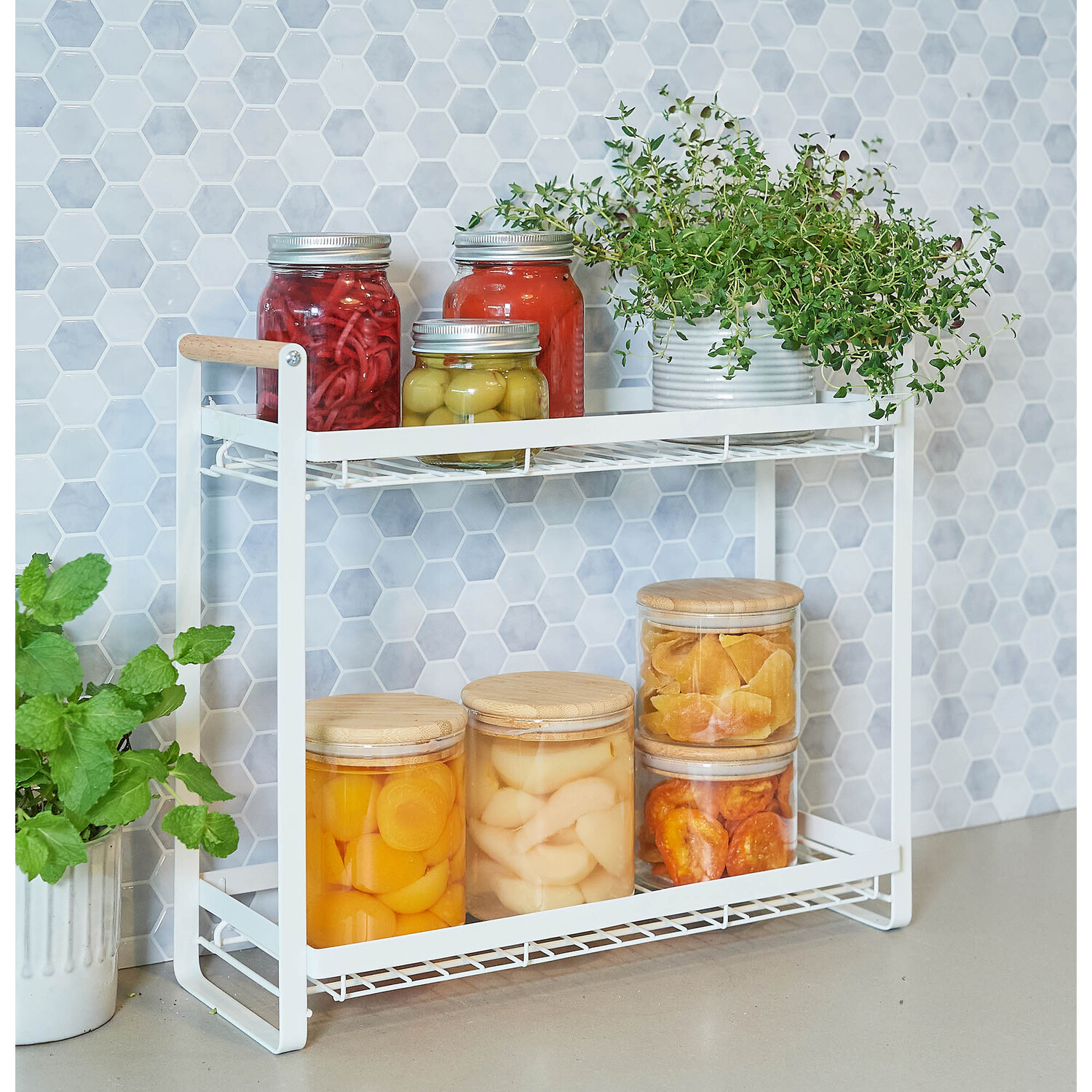 Spice Rack Wood Handle White