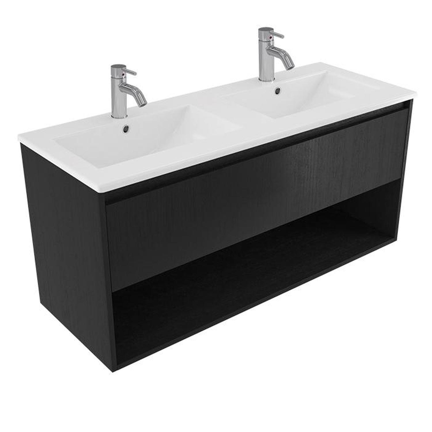 2 Bowl Wall Vanity 1200mm Black