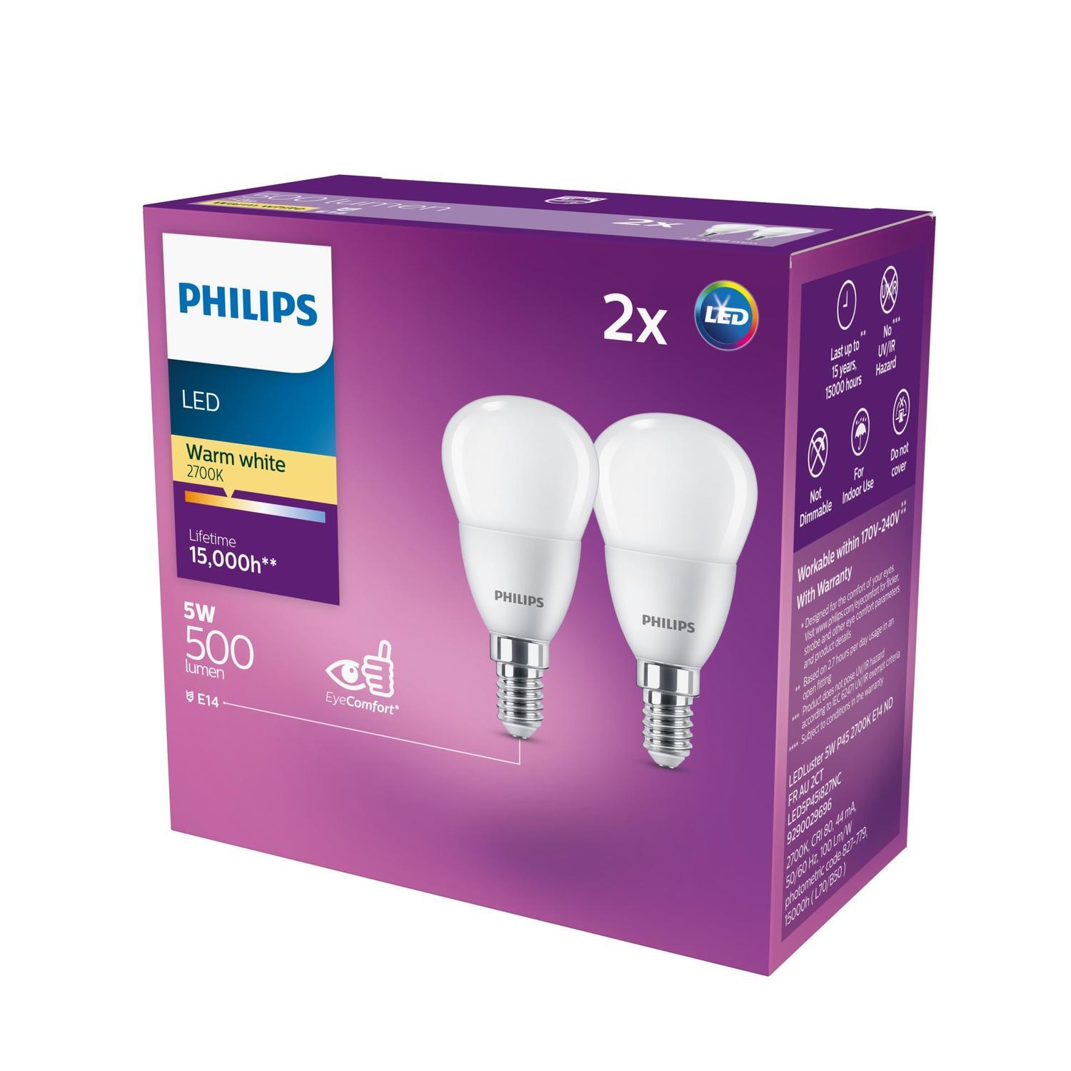 LED 5w Ses 500lm Warm White Lustre 2pk