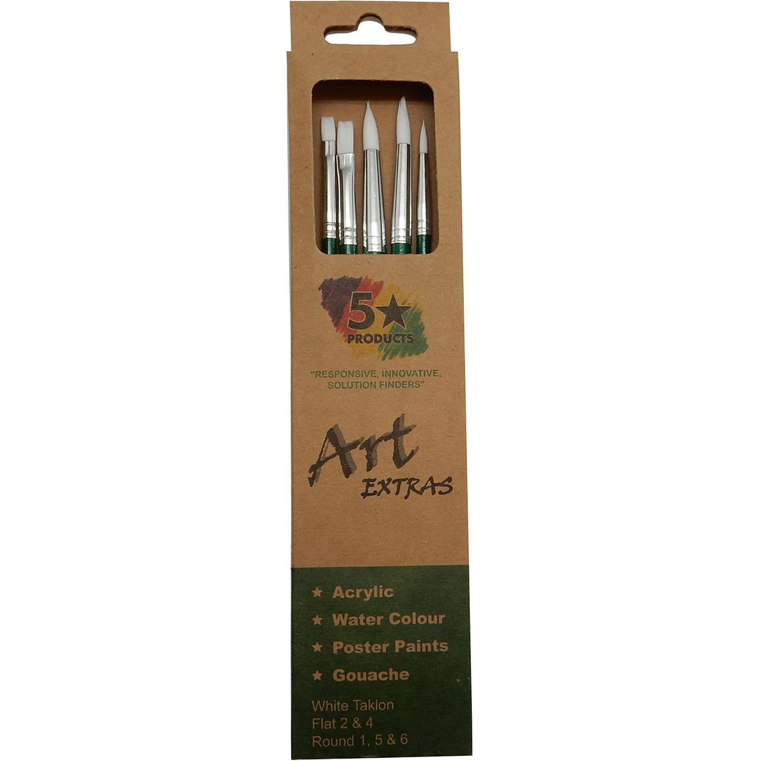 Artists Brush Set Round and Flat Green Brush Set of 5