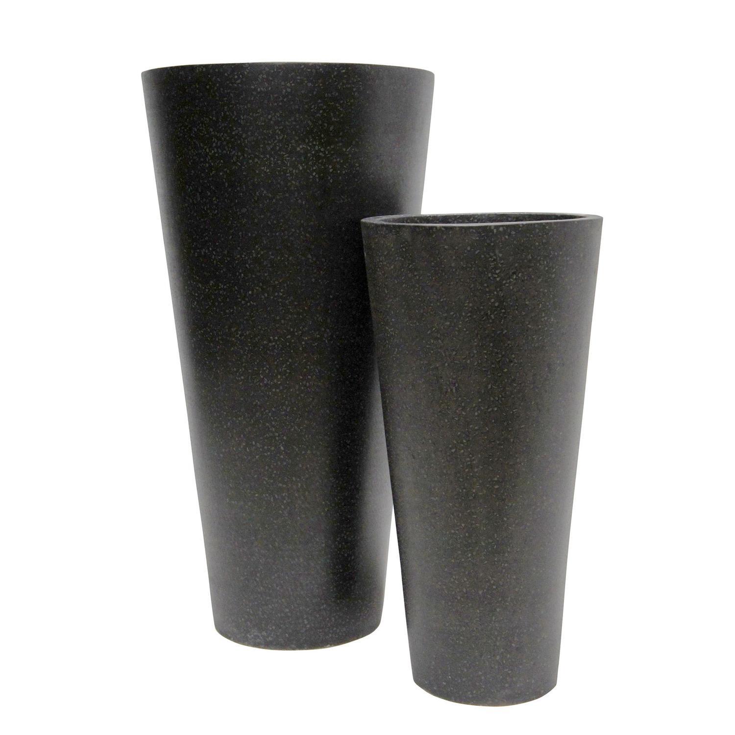 Tall Round Terrazzo Vase Pot M Black