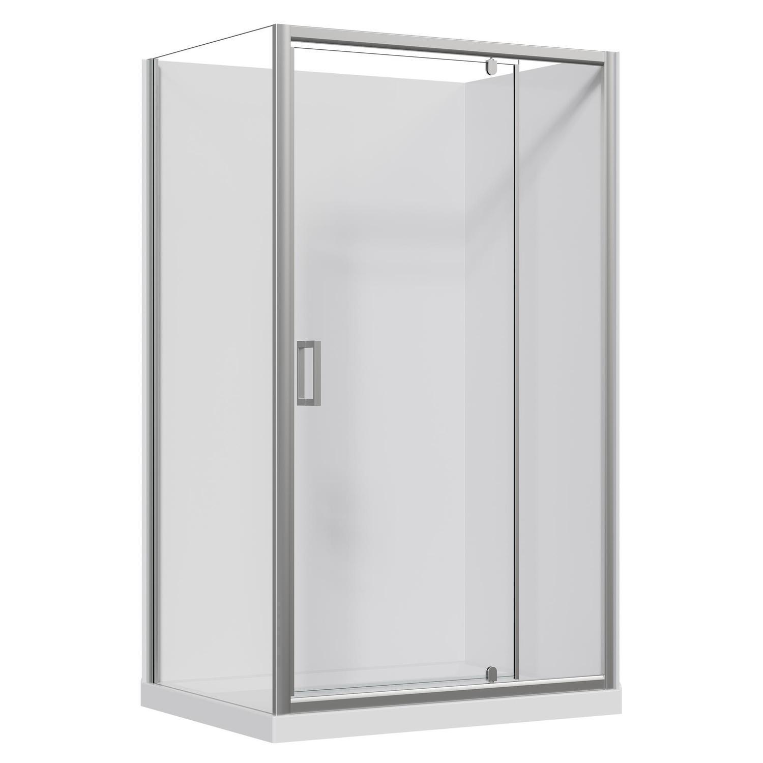 2 Sided Flat Wall Acrylic Shower RH 1200 x 900 x 2015mm Chrome