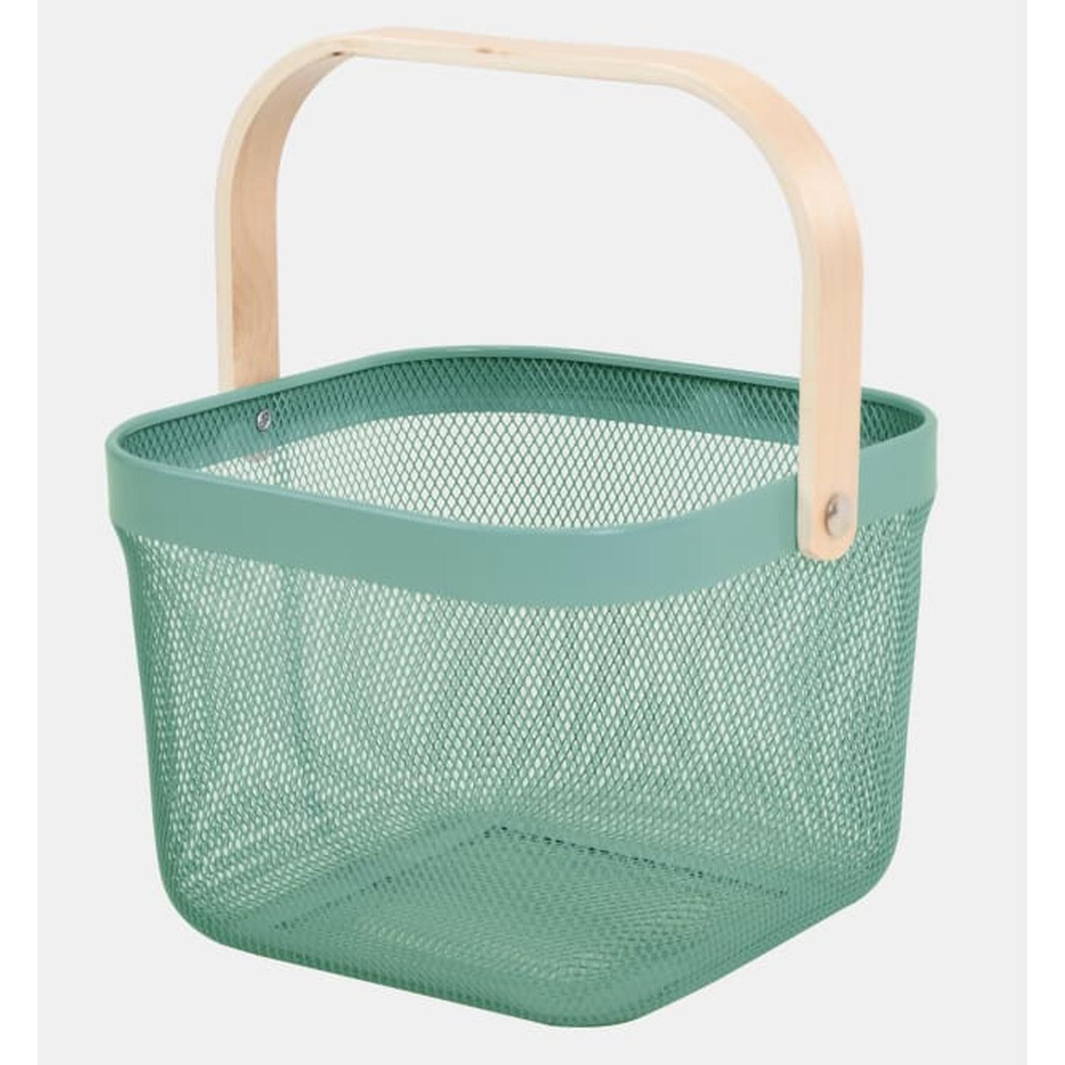 Basket Mesh Square Wood Handle Green