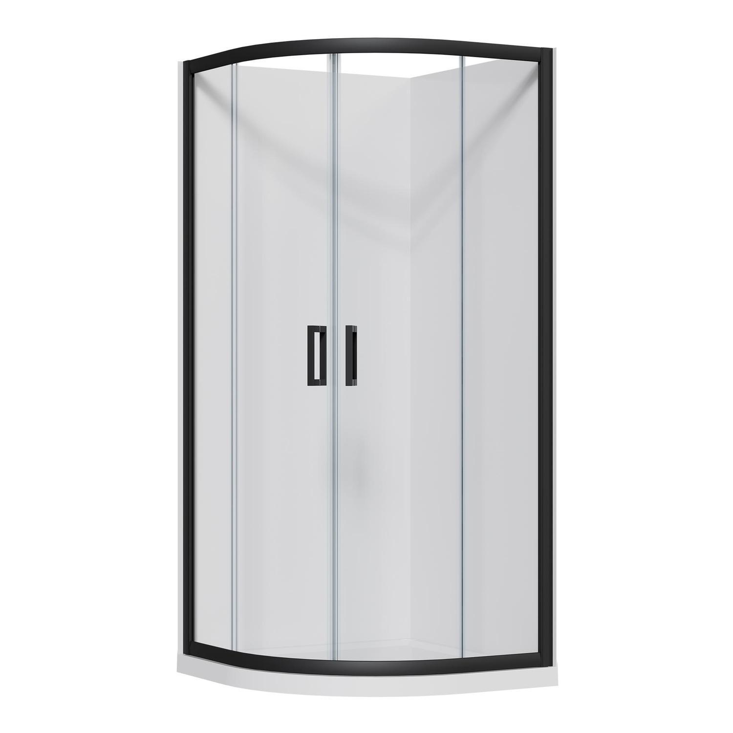 Curved Flat Wall Acrylic Shower Offset Waste 900 x 900 x 2015mm Black
