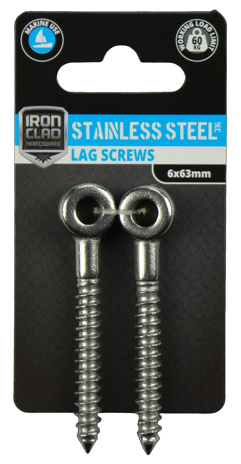 Lag Screws 6mm x 63mm Stainless Steel 316