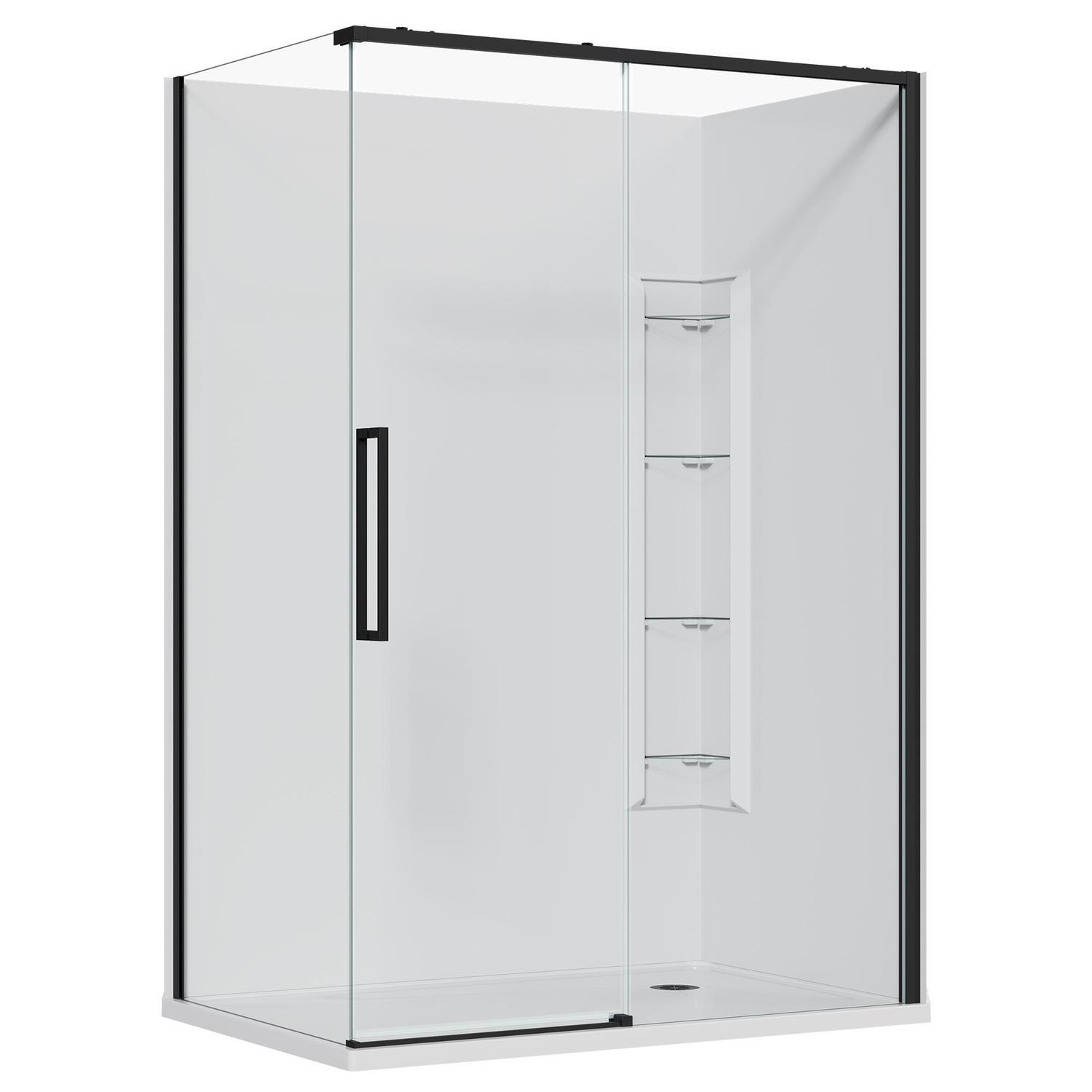 2 Sided Frameless Sliding Corner Mould Acrylic Shower RH 1400 x 915 x 2040mm Black