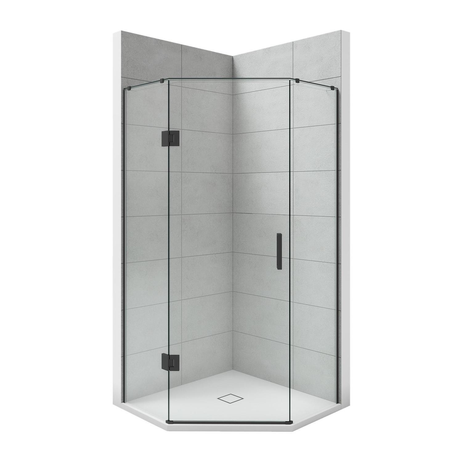 900 x 900mm Angle Front White Tray and Matte Black Hinged Screen