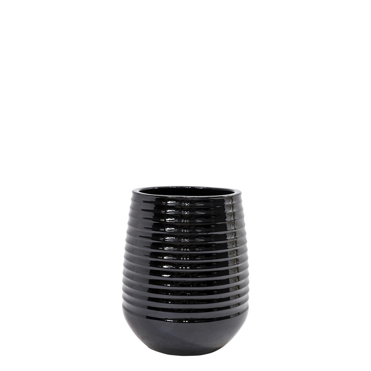 Outdoor Ripple Glazed Pot Black Small