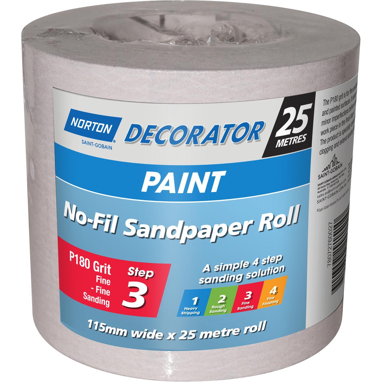 Paint No-Fil Sandpaper roll 180 Grit 115mm x 25m