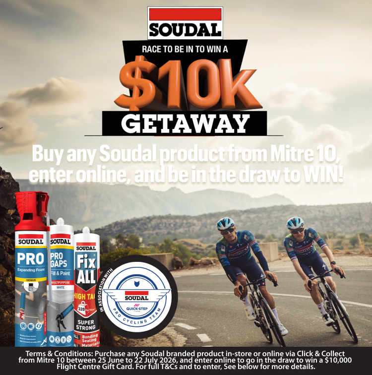 Buy any Soudal product from Mitre 10, enter online, and be in the draw to WIN!