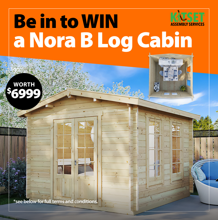 Nora B Log Cabin dimensions: 2.98 x 2.98 m.  Competition period 18 September - 15 October 2025. Props not included. T&C’s apply.