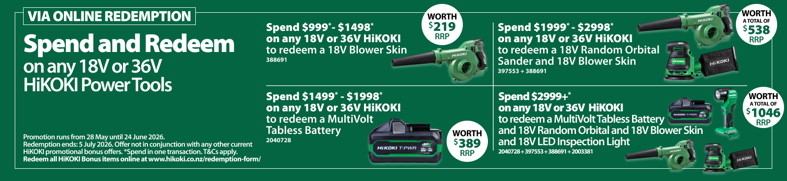 HiKOKI Spend and Redeem Ends 24 June 2026