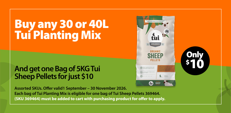 Buy any 30 or 40L Tui Planting Mix And get one Bag of 5KG Tui Sheep Pellets for just $10