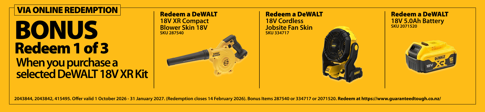 DeWALT Redemptions Ends 31 Jan 2027