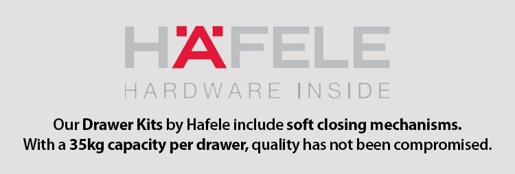 Connex bathroom Our Drawer Kits by Hafele include soft closing mechanisms.